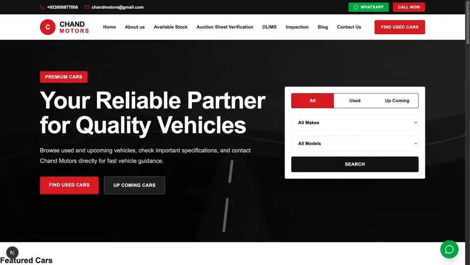 Car showroom website showcase